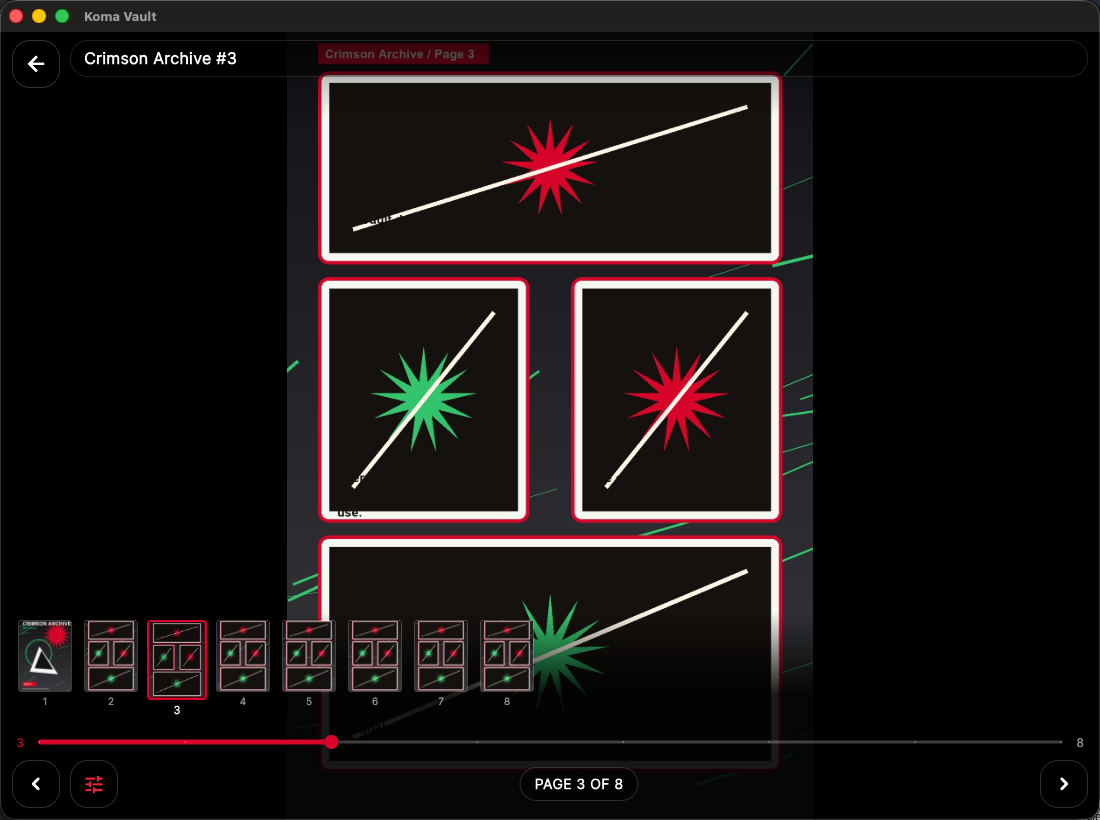 Koma Vault reader showing a generated demo comic page